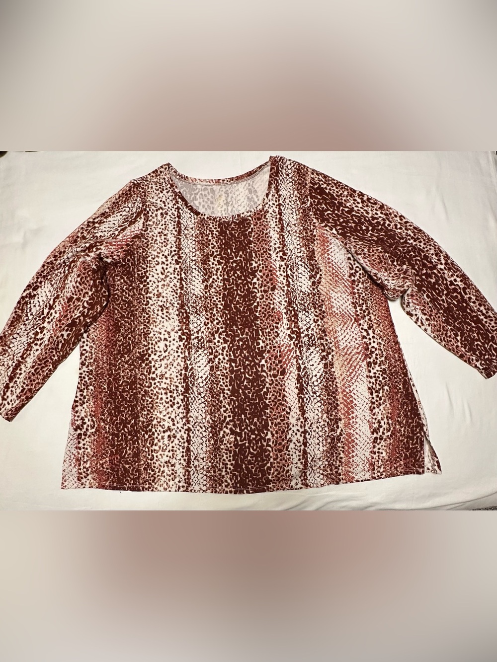 Belle by Kim Gravel Women’s Scoop Neck Animal Print Top - Rust